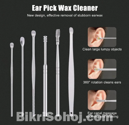 6pcs Ear cleaner set Stainless steel with lather case